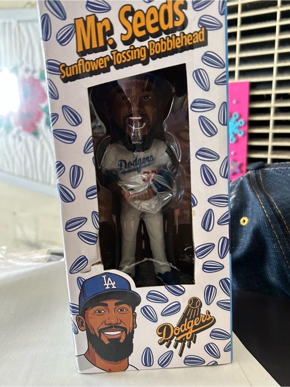 Mr. Seeds Sunflower Tossing Dodgers Bobblehead - White & Blue